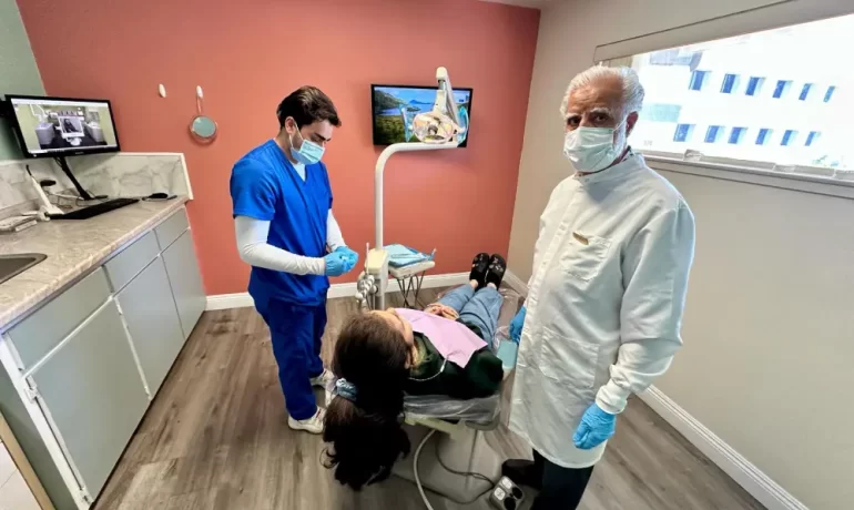 A patient from Upland California undergoing dental cleaning